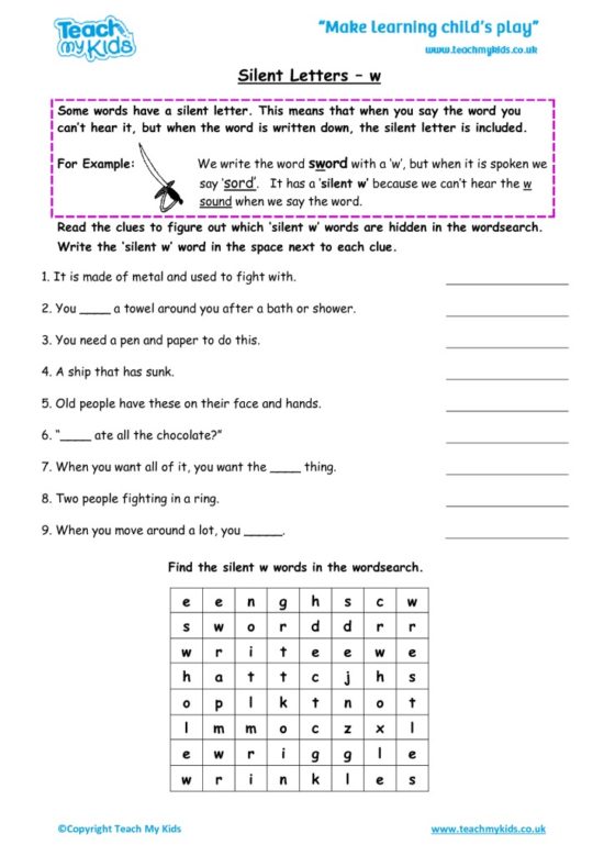 Worksheets for kids - silent-letters-w